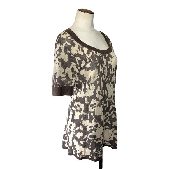 alexandra Bartlett Linen Knit Shirt Brown Floral Sz L Short Sleeves Earth Tone - Picture 2 of 10